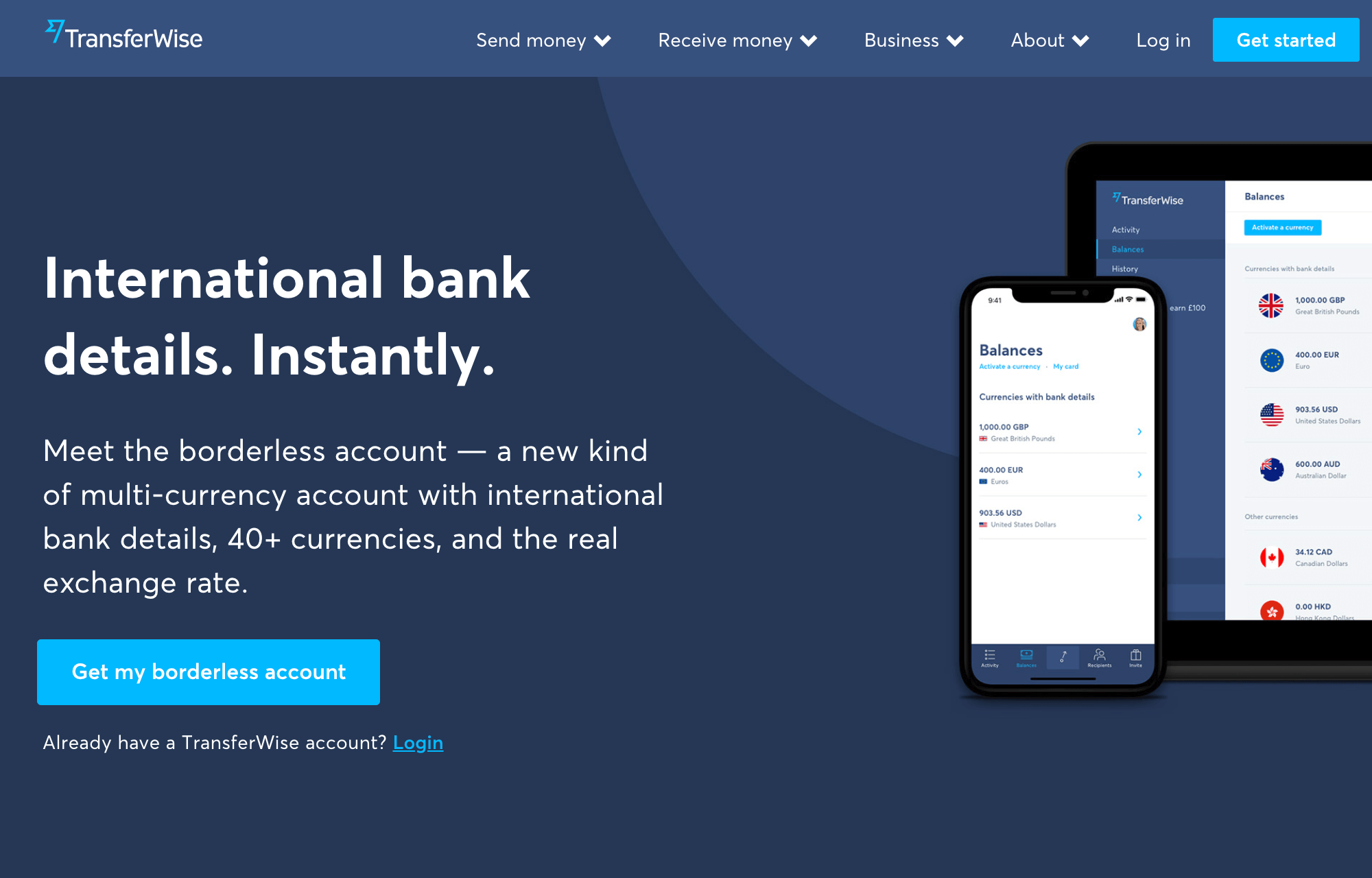 screenshot of a TransferWise website